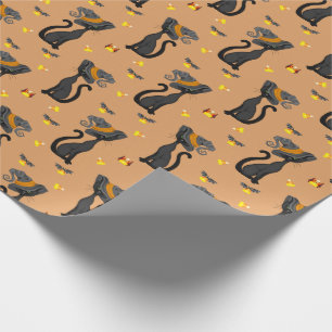 Black Cat with Candy Corn Halloween Pattern Wrapping Paper