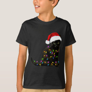 Black Cat With Christmas Light Funny Cat Lover Chr T-Shirt