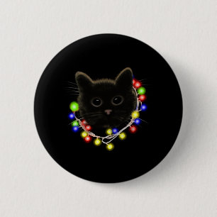Black cat with Christmas lights 2 Inch Round Button