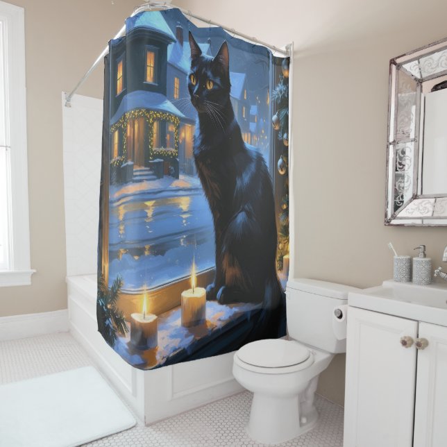 Black Cat With Christmas Lights Holiday (In Situ)