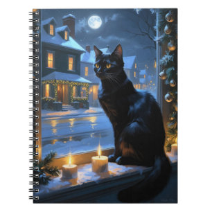 Black Cat With Christmas Lights Holiday Notebook