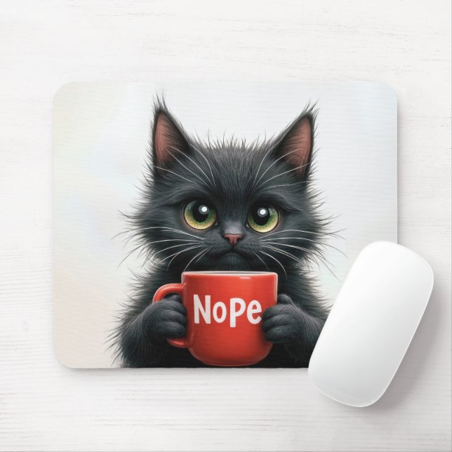 Black Cat With Coffee Mug Mouse Pad (With Mouse)