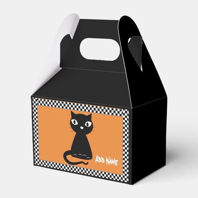 Black Cat with Curled Tail Halloween Favor Box (Front Side)