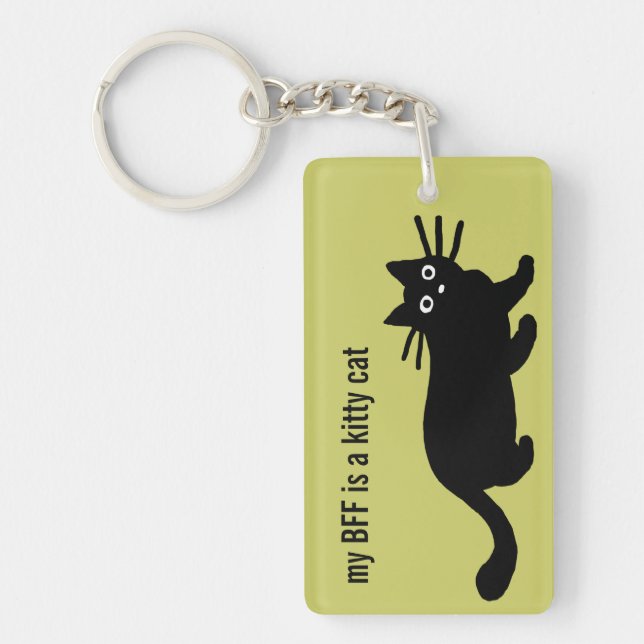 Black Cat with Customizable Colour and Text Keychain (Front)