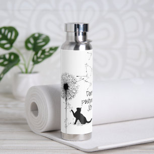 Black Cat with Dandelion and Quote Water Bottle