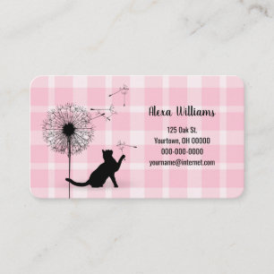 Black cat with dandelion on plaid business card