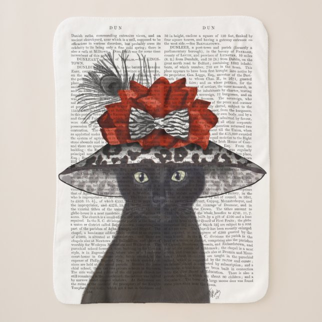 Black Cat with Fabulous Hat Sherpa Blanket (Front)