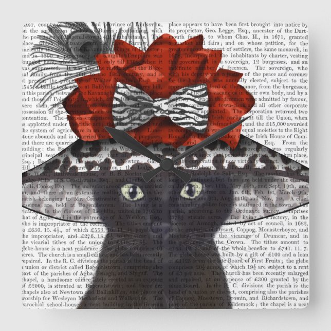 Black Cat with Fabulous Hat Square Wall Clock (Front)