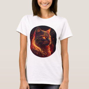 Black Cat With Fire Red & Golden Aura T-Shirt