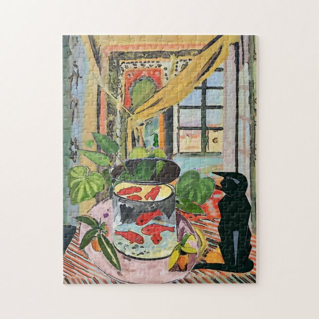 Black Cat with Fish Bowl Jigsaw Puzzle (Vertical)