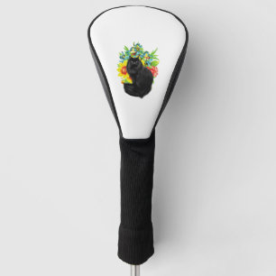 black cat with flower golf head cover