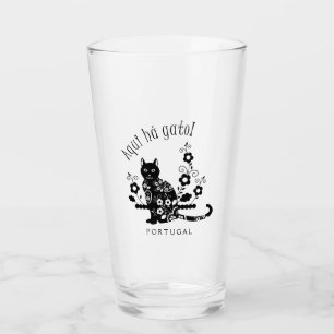 Black cat with flowers and Portuguese expression Glass