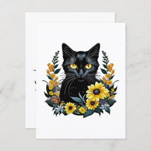 black cat with flowers enclosure card