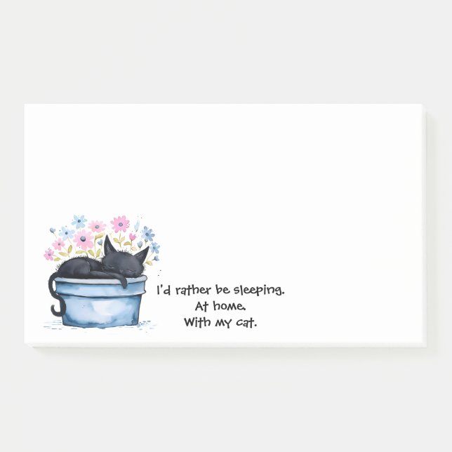 Black Cat with Flowers I'd Rather Be Sleeping Post-it Notes (Front)