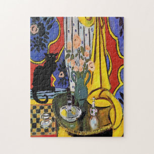 Black Cat with Flowers Jigsaw Puzzle