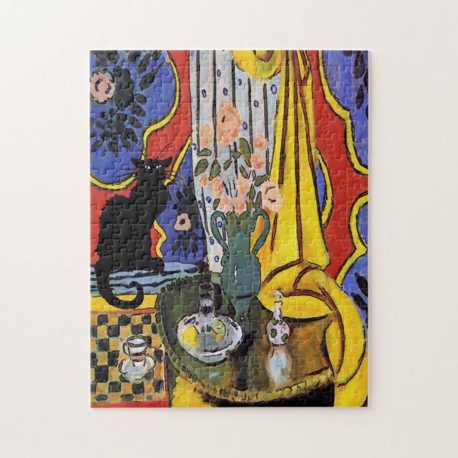 Black Cat with Flowers Jigsaw Puzzle (Vertical)