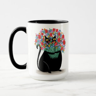 Black Cat with flowers Mug