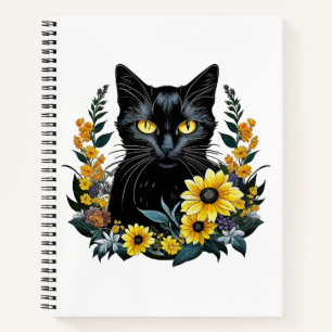 black cat with flowers notebook