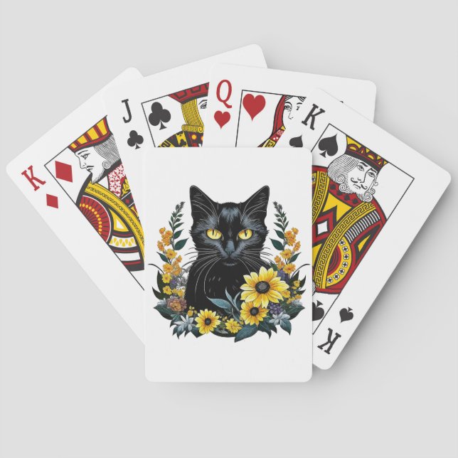 black cat with flowers playing cards (Back)