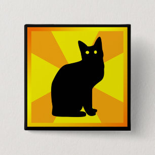 Black Cat with Glowing Eyes - 2 Inch Square Button