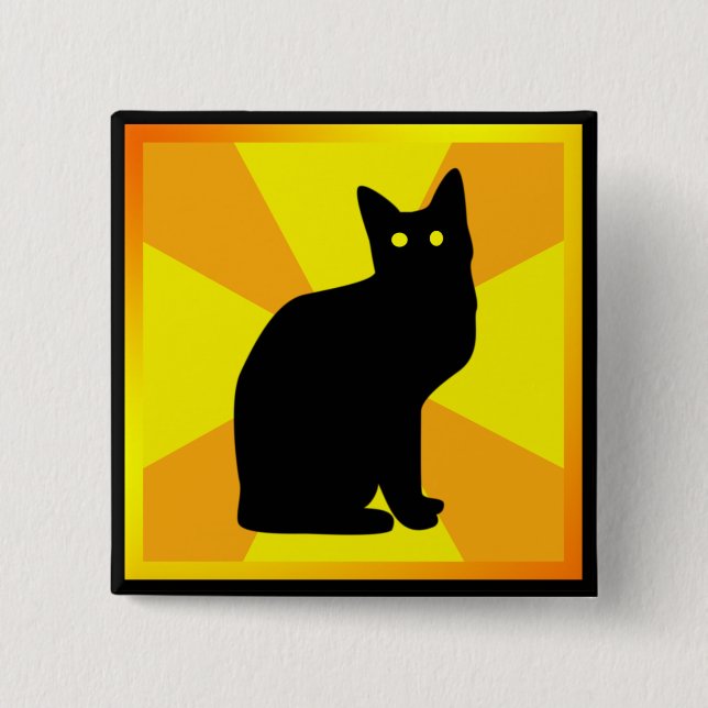Black Cat with Glowing Eyes - 2 Inch Square Button (Front)