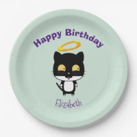 Black Cat With Golden Halo Cute Angel Birthday