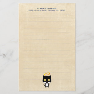 Black Cat With Golden Halo Cute Angel Personalized Stationery