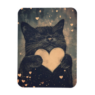 Black Cat with Golden Heart - Cat's Cozy Love Magnet