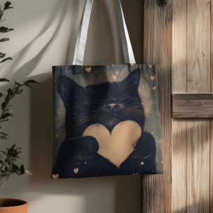 Black Cat with Golden Heart - Cat's Cozy Love Tote Bag