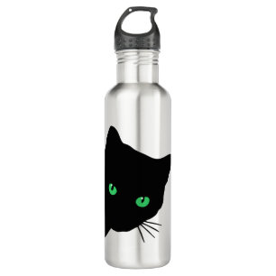 black cat with green eyes   710 ml water bottle