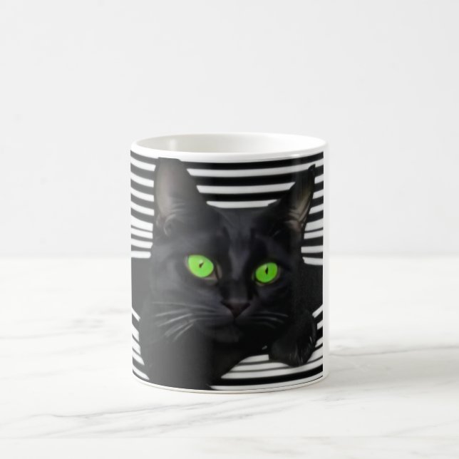 Black Cat with Green eyes Coffee Mug (Center)