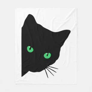 black cat with green eyes fleece blanket