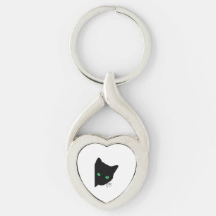 black cat with green eyes keychain
