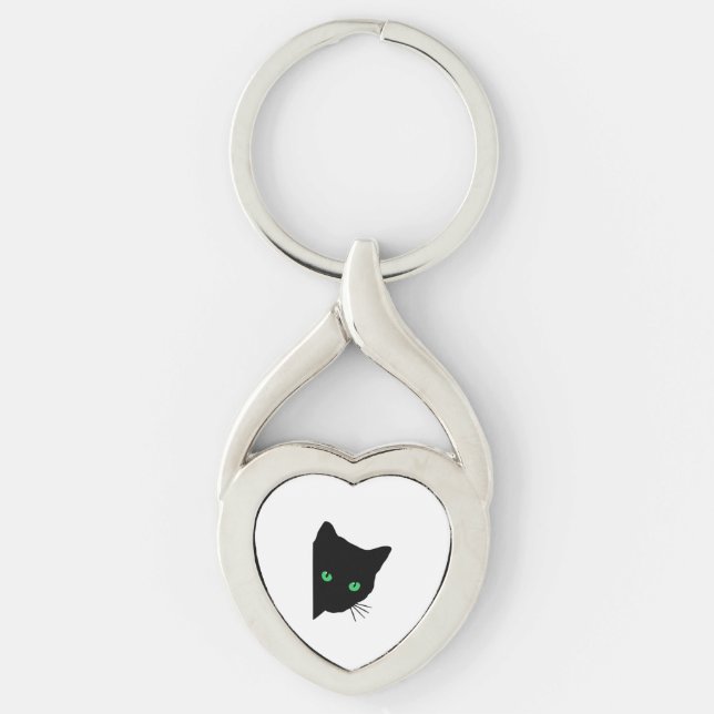 black cat with green eyes   keychain (Front)