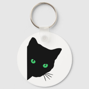 black cat with green eyes   keychain