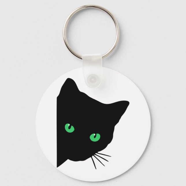 black cat with green eyes   keychain (Front)