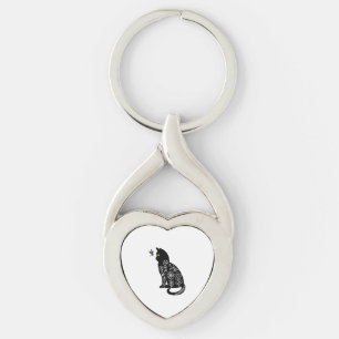 Black cat with green eyes keychain