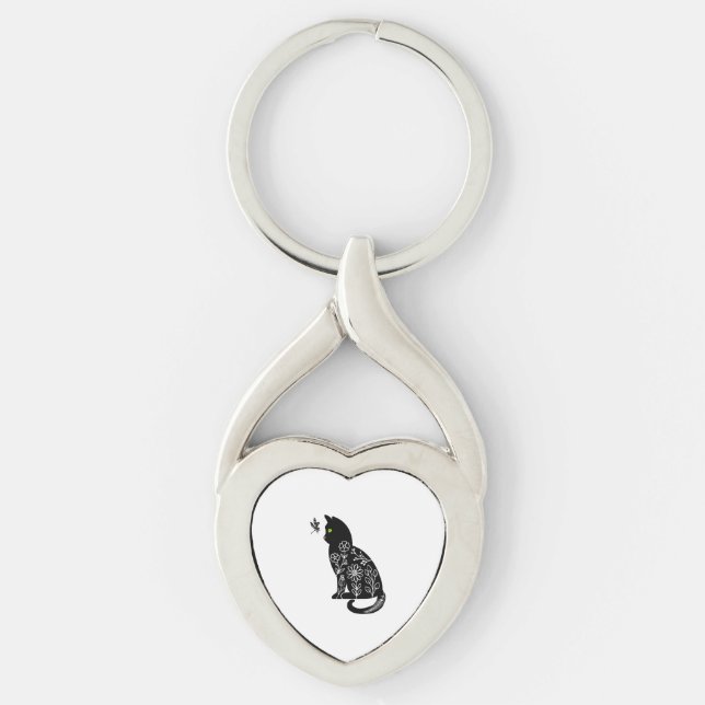 Black cat with green eyes keychain (Front)