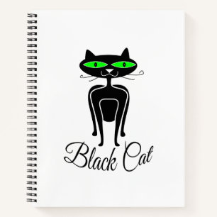 Black cat with green eyes notebook
