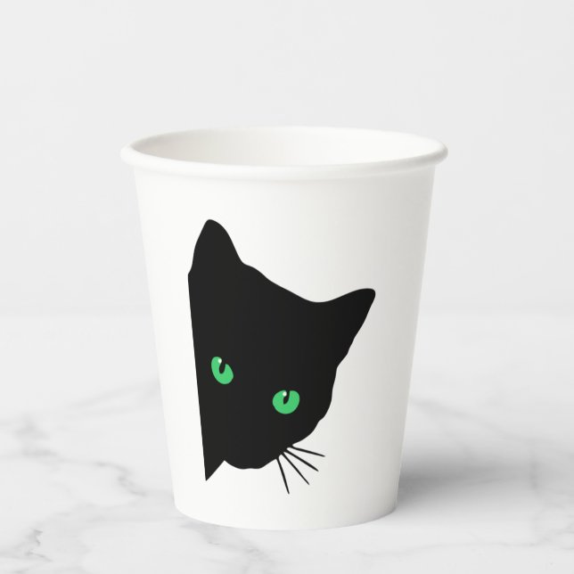 black cat with green eyes   paper cups (Front)