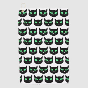 Black cat with green eyes pattern  golf towel