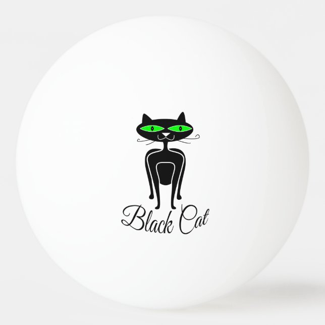 Black cat with green eyes ping pong ball (Front)