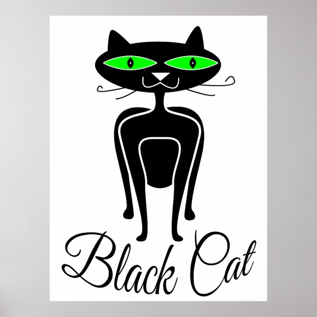 Black cat with green eyes poster (Front)