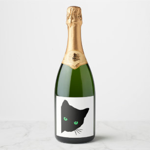 black cat with green eyes sparkling wine label