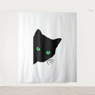 black cat with green eyes   tapestry