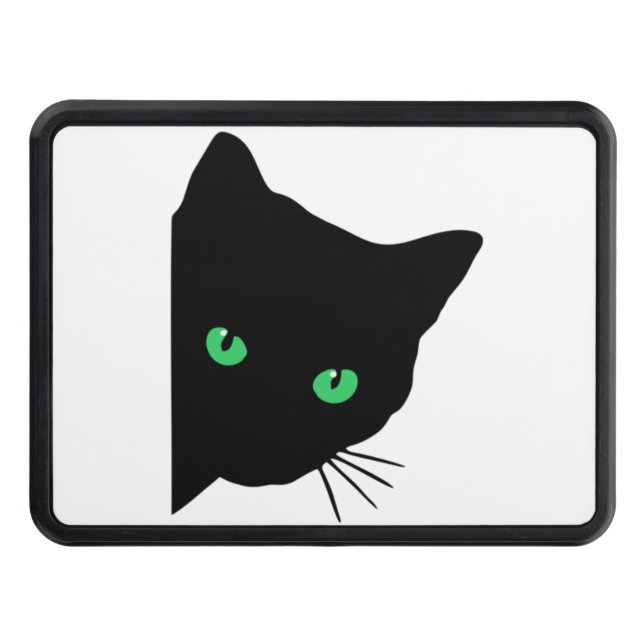 black cat with green eyes   trailer hitch cover (Front)