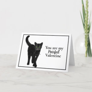 Black Cat with Green Eyes Valentine's Day  Holiday Card
