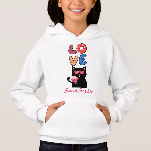Black Cat with Heart Sunglasses & Cupcake (Front)