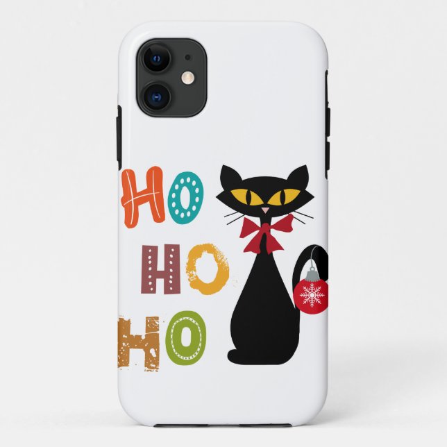 Black cat with Ho Ho Ho text design Case-Mate iPhone Case (Back)
