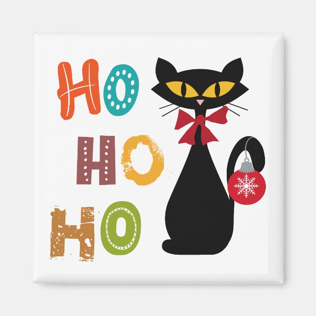 Black cat with Ho Ho Ho text design Magnet (Front)